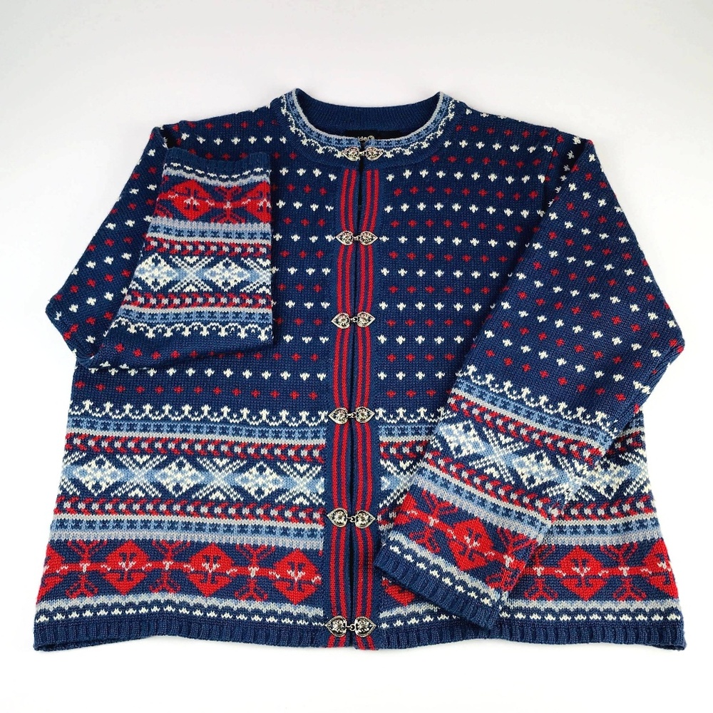 Guide Series Blue Red Cardigan Sweater Fair Isle
